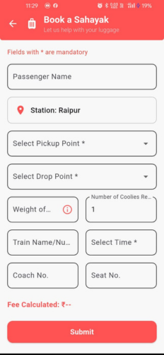 rail Sahayak coolie App Required Deatils
